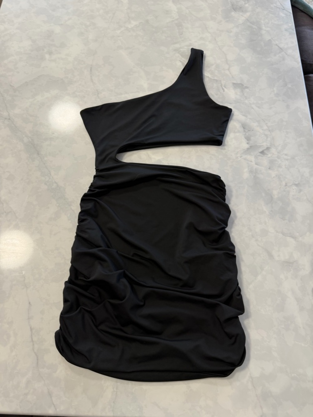 Asymmetric One-Shoulder Black Cutout Dress
